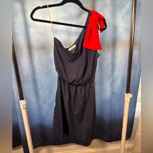 One-shoulder Navy and Red Dress